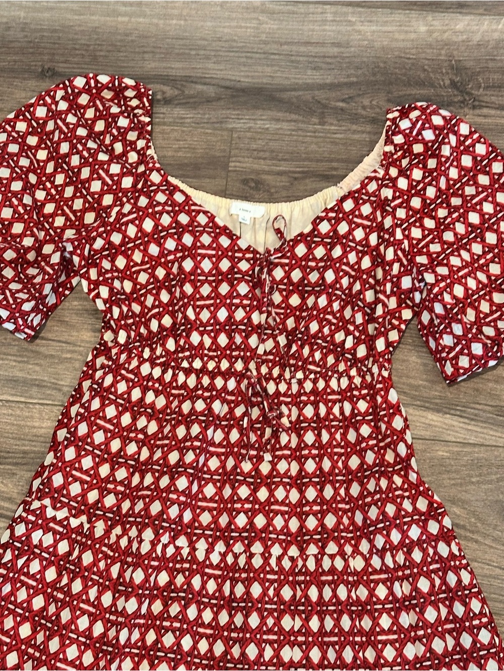 New! A Loves A Tie Waist Red Printed V-Neck Tiered Maxi Dress - Picture 4 of 9